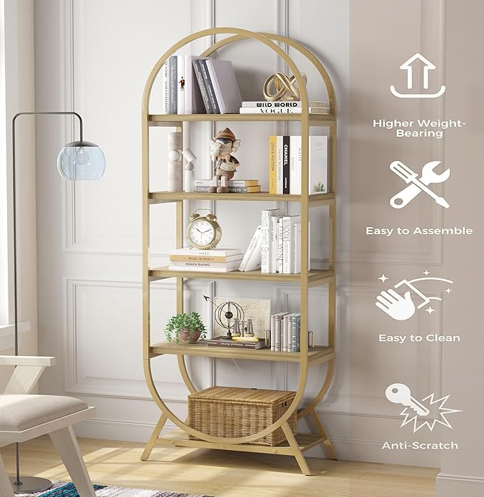 Bookshelf Arched Bookcase, Industrial 5 Tier Open Book Shelves - Image 6