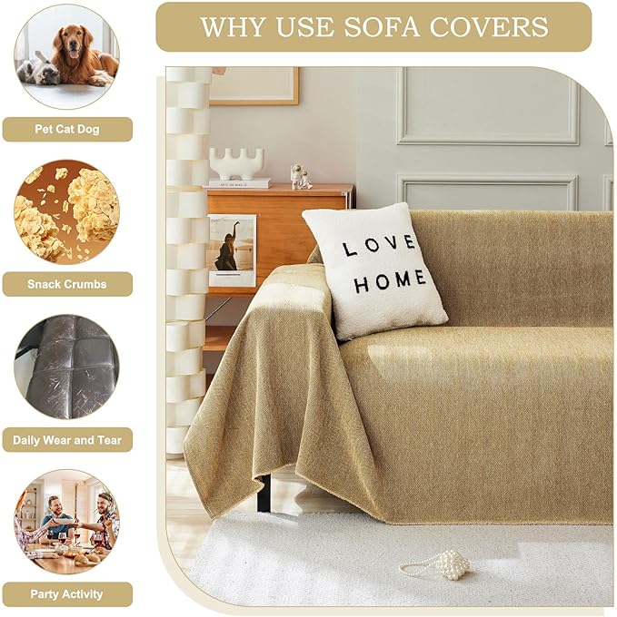 STACYPIK Yellow Sofa Cover for Dogs, Chenille Non-Slip Couch Cover for Pets - Image 5
