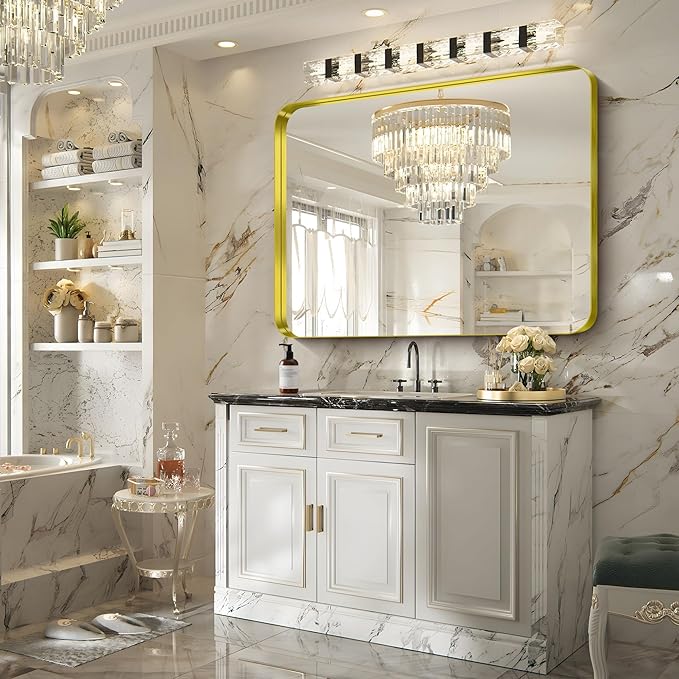 FORBATH 48x36 Inch Bathroom Mirror, Brushed Gold Deep Frame Wall Mirror - Image 5