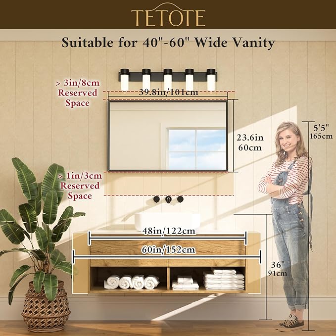 TETOTE Black Framed Mirror for Bathroom Vanity 40" x 24" Matte Black Rectangle - Image 6
