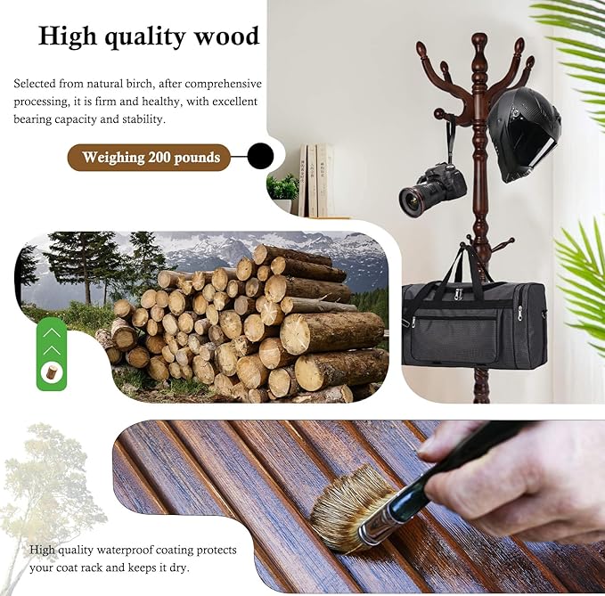 Coat Rack Stand, Solid Wooden Coat Tree - Image 4