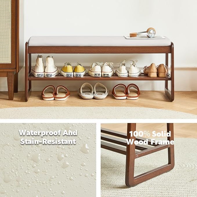 Solid Wood Shoe Bench, 2-Tier Wooden Storage Entryway Bench, Small Entryway - Image 4
