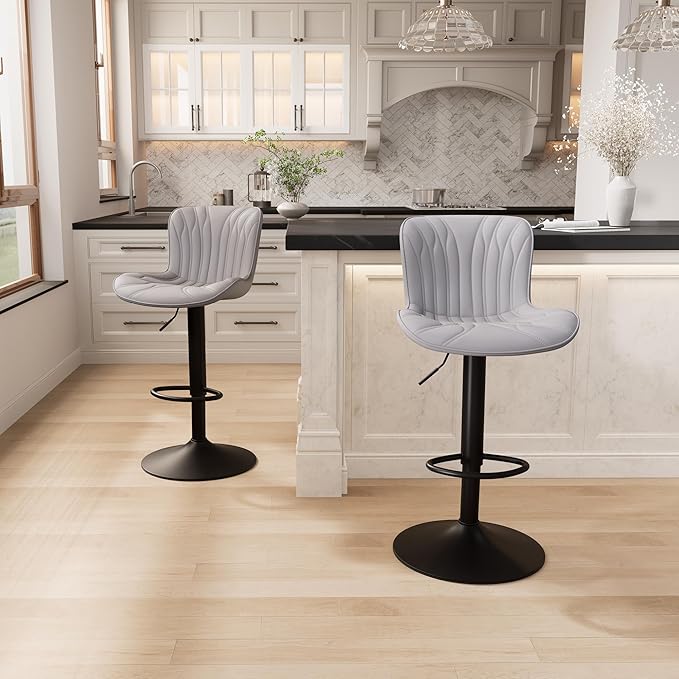 YOUNIKE Single Grey Bar Stools Modern Swivel Counter Height Bar Chair - Image 7
