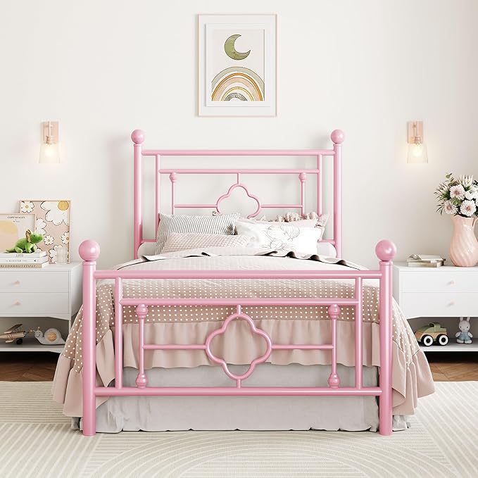 SHA CERLIN 14 Inches Twin Size Metal Platform Bed Frame/Vintage Iron-Art by SHACERLIN