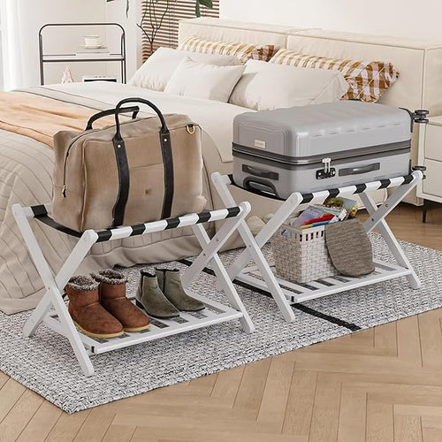 2 Packs Fully Assembled White Luggage Racks by SmartFENDEE