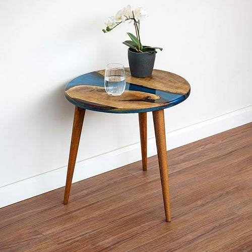 20" Resin Walnut Round Side Table | Epoxy End Table | Coffee Table | Mid - Image 2