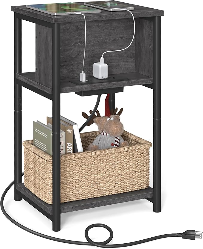 VASAGLE Side Table with Charging Station, 3-Tier End Table with USB Ports and by VASAGLEbySONGMICSHOME