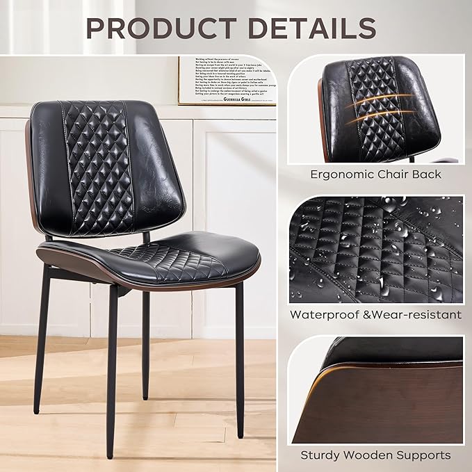 Dining Chairs Set of 6, Upholstered PU Leather Armless Chair, Mid Century - Image 3