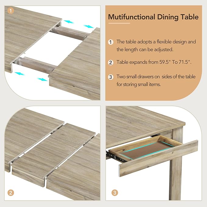 7-Piece Wooden Dining Set with Mutifunctional Extendable Table 12" Leaf and 2 - Image 6