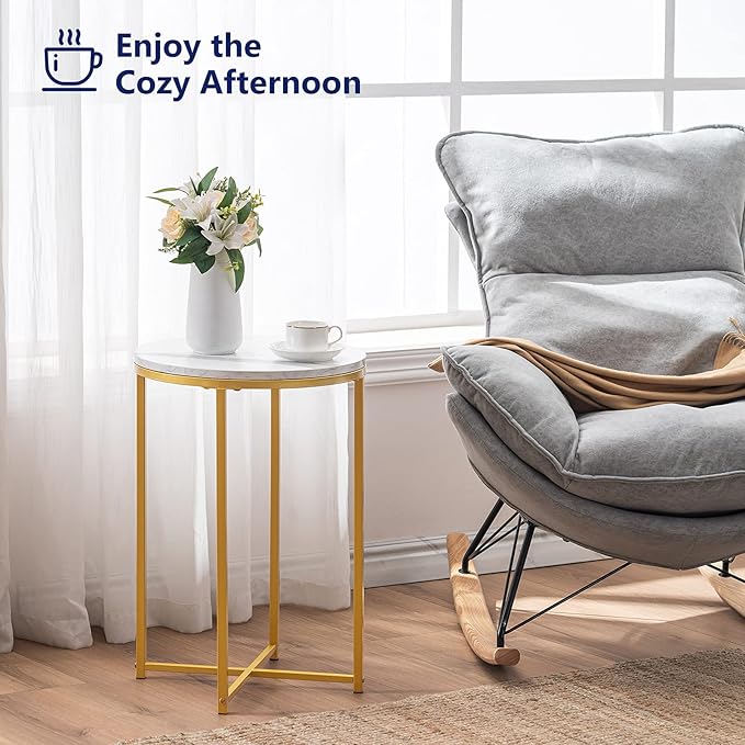 TECHMILLY Round End Table, Faux Marble Sofa Table, Accent Side Table - Image 6