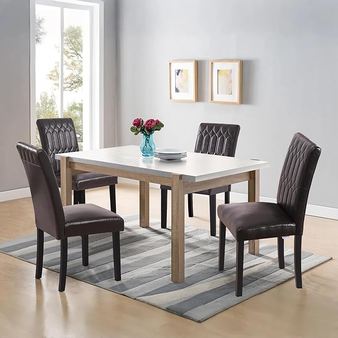 VECELO Upholstered Dining Chairs Set of 6, Modern PU Leather Accent Parsons - Image 7