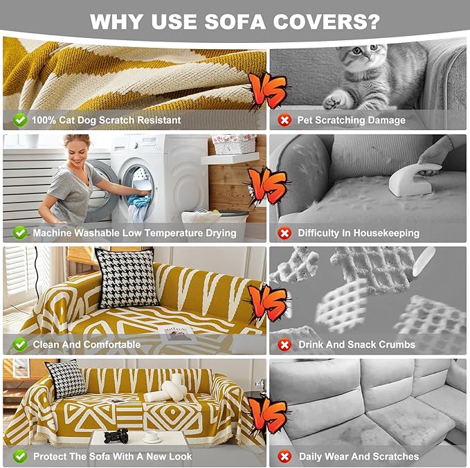 STACYPIK Boho Couch Cover, Ginger Yellow Sofa Cover - Image 7