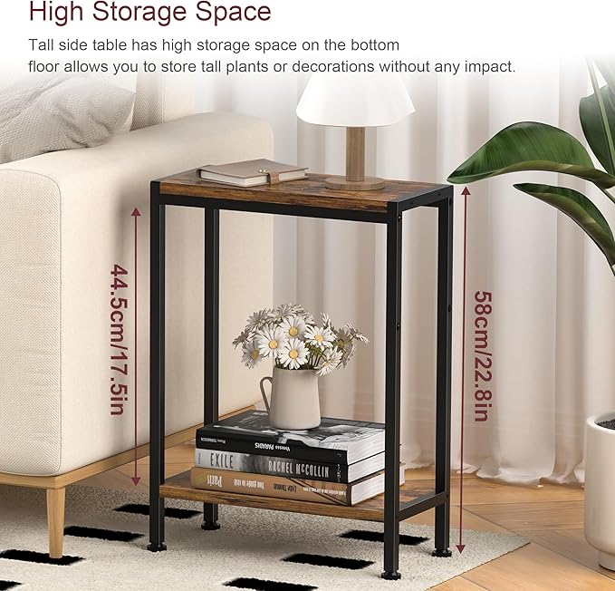 Narrow Side Table for Small Space, 2-Tier Small End Table - Image 3
