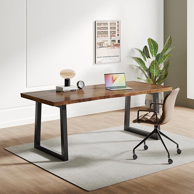 Solid Wood Computer Desk, Rustic Style 55-inch Large Office Desk- Modern Gaming - Image 6