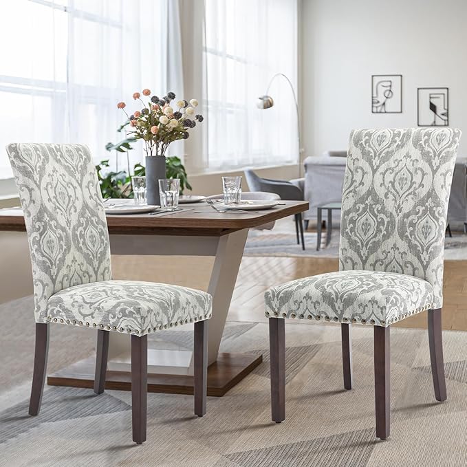 COLAMY Upholstered Parsons Dining Chairs Set of 2, Fabric Dining Room Kitchen - Image 4