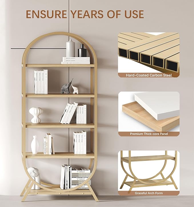 Bookshelf Arched Bookcase Set 2, 5 Tier Open Freestanding Display Shelf - Image 6