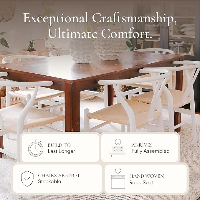 POLY & BARK Weave Dining Chairs – Mid-Century Modern Wishbone Dining Chairs - Image 6