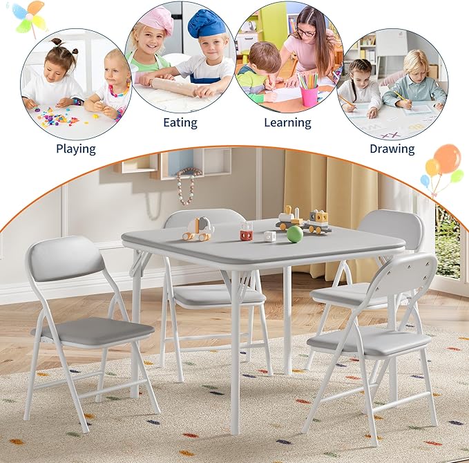 GarveeHome 5-Piece Kids Folding Table and Chairs Set, Toddlers Children's - Image 6