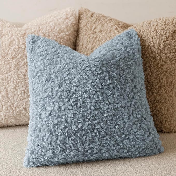 Foindtower 2 Pieces 22x22 Inch Misty Blue, Faux Fur Throw Pillow Cover Accent - Image 4