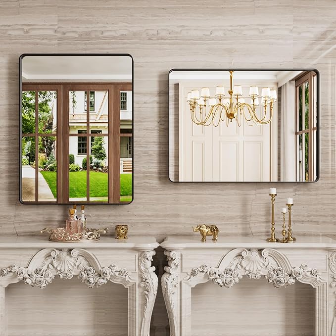 Black Bathroom Mirror 24X36 Inch, Rounded Rectangle Matte Bathroom Vanity Mirror - Image 5