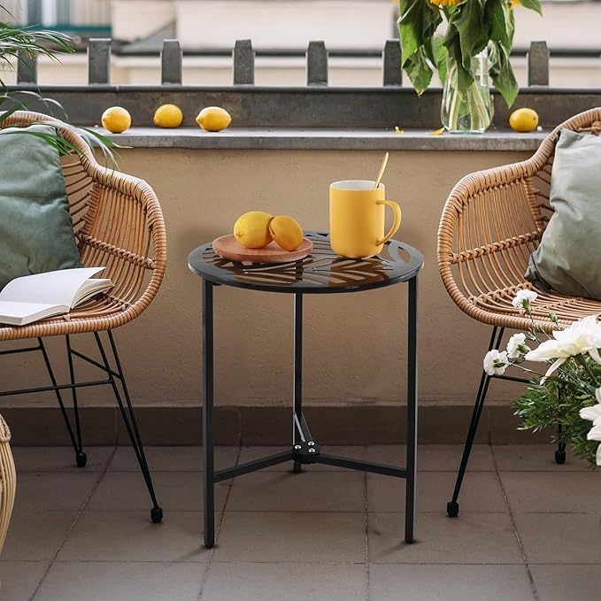 Party Zealot 1 Pack 13" Metal Outdoor Side Tables Small Black Outside End Table - Image 2