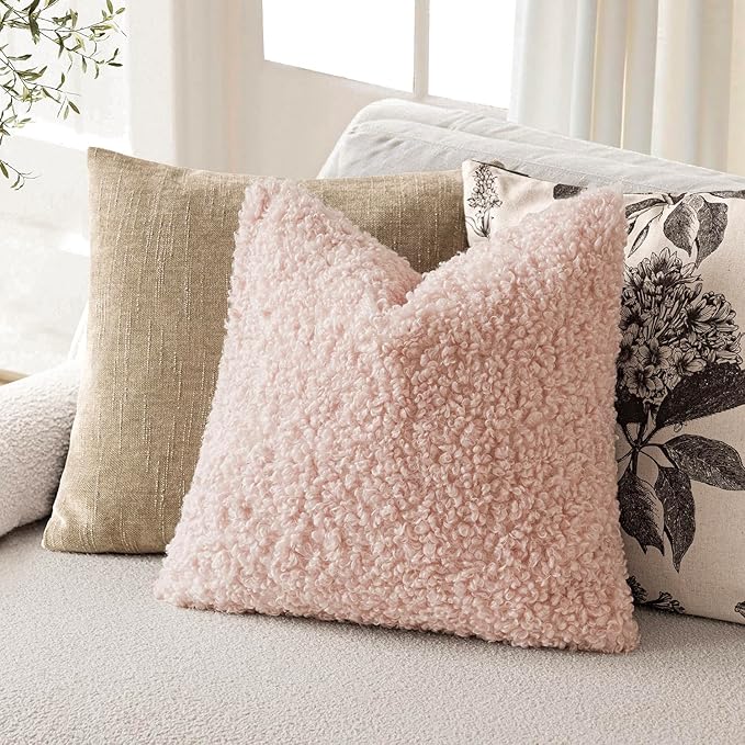 Foindtower 2 Pieces 26x26 Inch Light Pink, Faux Fur Throw Pillow Cover Accent - Image 5