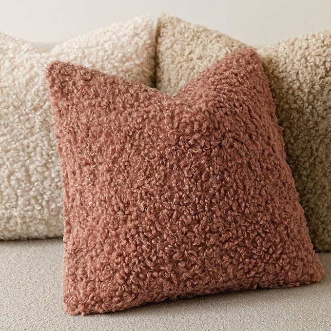 Foindtower 2 Pieces 20x20 Inch Dusty Pink, Faux Fur Throw Pillow Cover Accent - Image 4