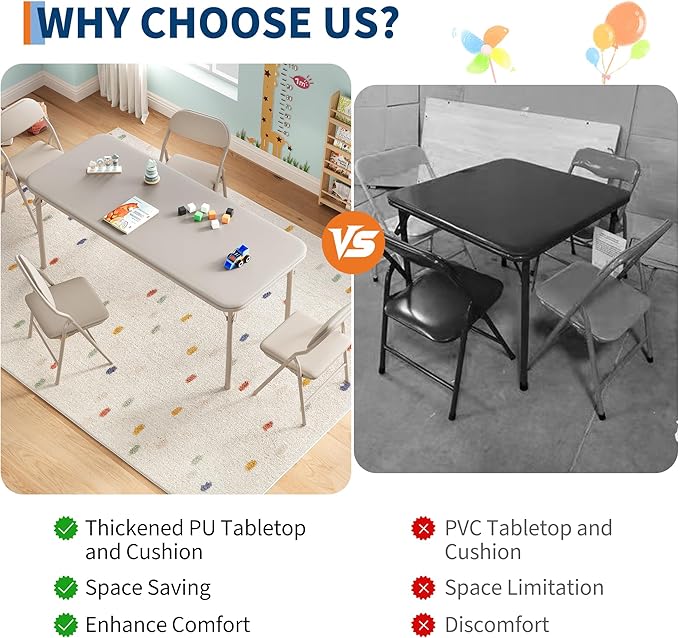 GarveeHome 5-Piece Kids Folding Table and Chairs Set, Toddlers Children's - Image 6