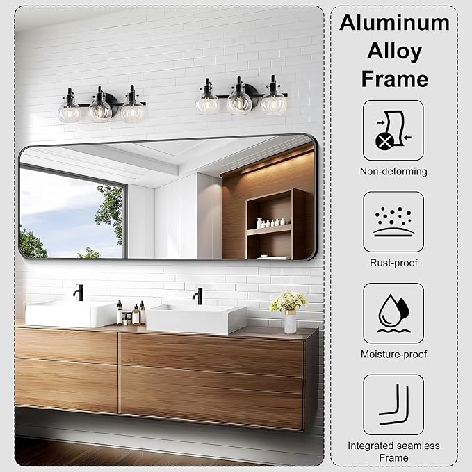 KOCUUY Black Bathroom Mirror 60"x24", Large Vanity Mirror - Image 5