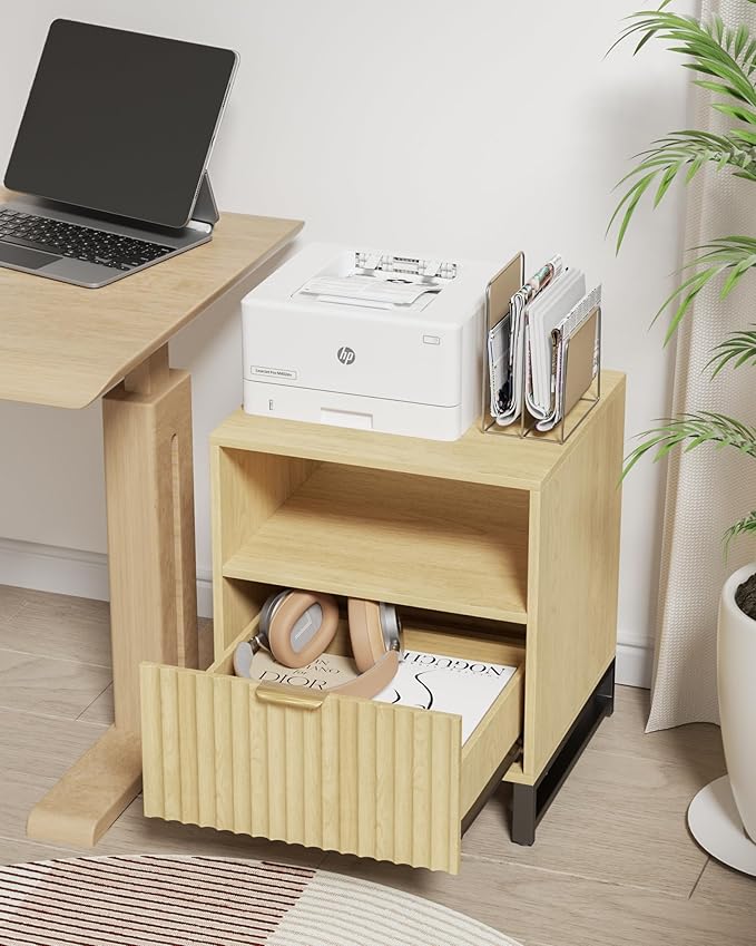 Fluted Night Stand Set 2 with Charging Station, Wood Nightstand with Large - Image 5
