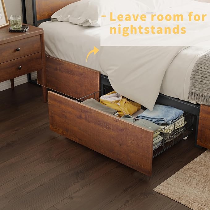 Queen Bed Frame with Storage Headboard and 4 Drawers Bed Frame Queen Size with - Image 5