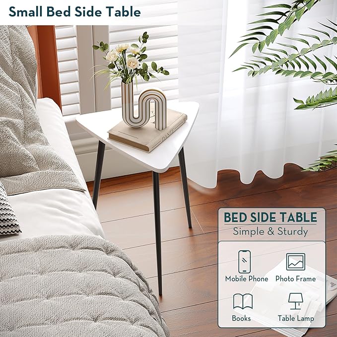 SAYGOER White Side Table Small Triangle End Tables Modern Narrow Sofa Table - Image 8