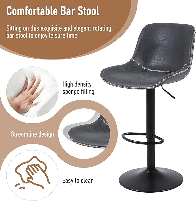Bar Stools Set of 2, Swivel Counter Height Barstools - Image 4