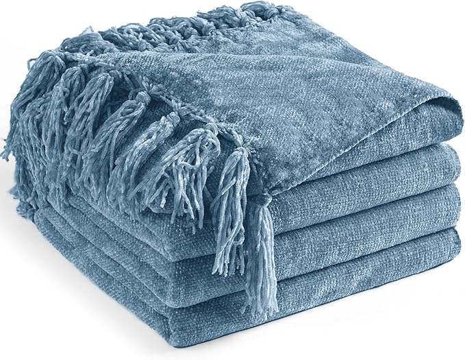 Chenille Throw Blanket for Couch 60"X 80" Twin, Soft Cozy Throws by LONGCREATE