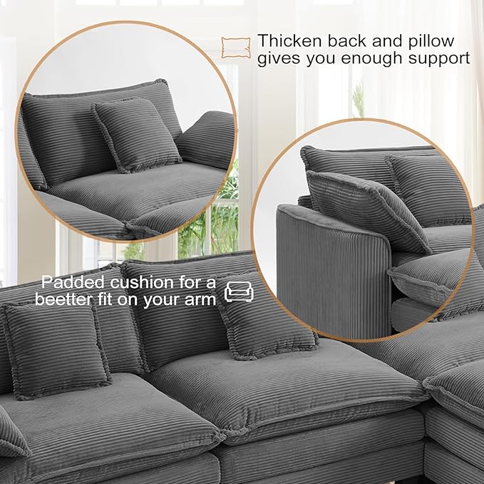 Furniliving 117‘’ L-Shaped Sofa, Luxury Corduroy Modular Sectional Couches - Image 4