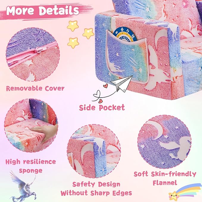 Toddler Chair Comfy, 2-in-1 Soft Toddler Couch Fold Out - Image 5