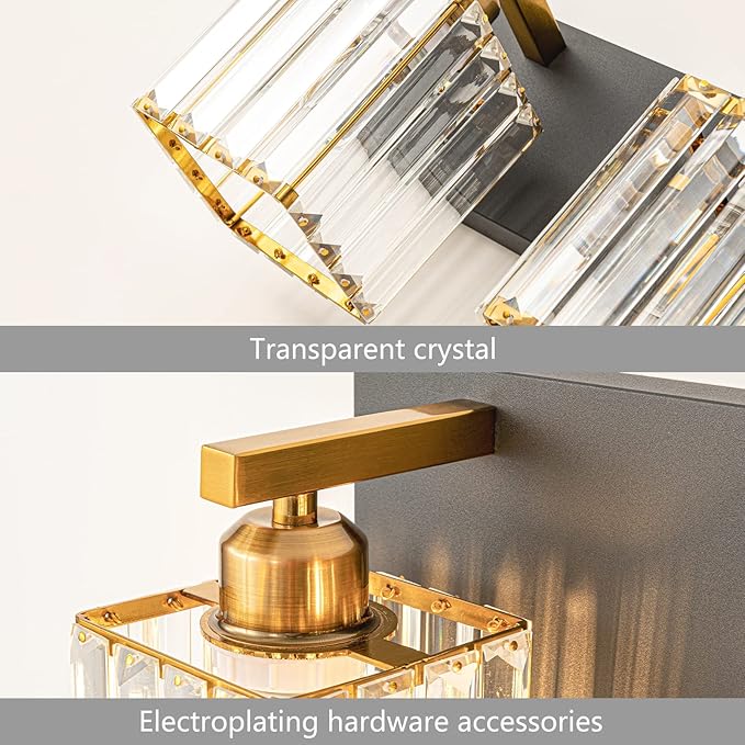 Modern Bathroom Vanity Light 4-Lights Black Gold Crystal Bathroom Wall Light - Image 4