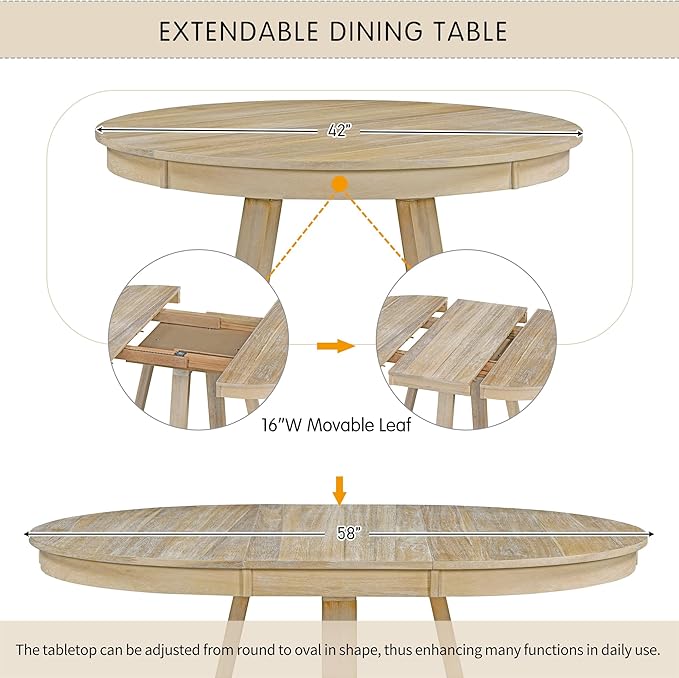 5 Pieces Dining Table Set with 42" Table, Living Room Furniture W/ 4 - Image 7