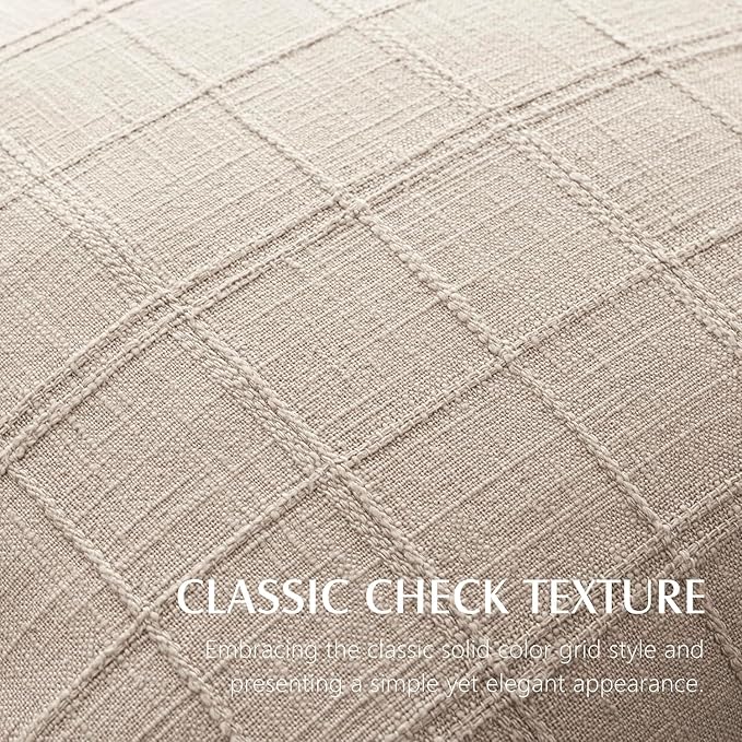Foindtower Set of 2 Decorative Linen Check Throw Pillow Covers Neutral Long - Image 2