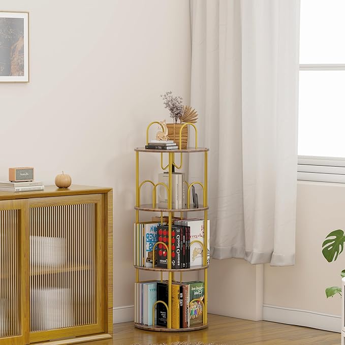3 Tier Rotating Bookshelf, 360° Spinning Bookshelf Tower, Round Narrow Space - Image 7