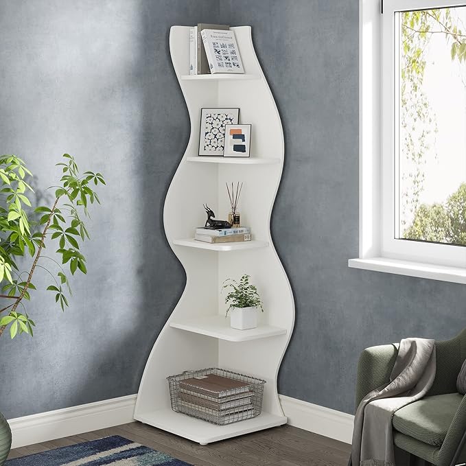 Tribesigns Corner Shelf, Modern 5-Tier Wall Corner Bookshelf Set of Two - Image 5
