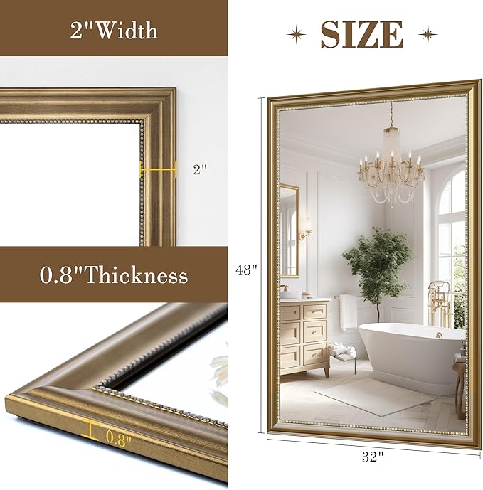 Axeman 32x48 Rectangular Wall Mirror, Decorative Bathroom Mirror, Traditional - Image 5
