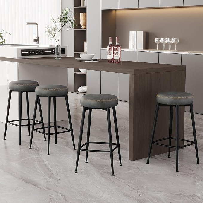 Counter Height Bar Stools, Upholstered Faux Leather Kitchen Counter Stools - Image 7