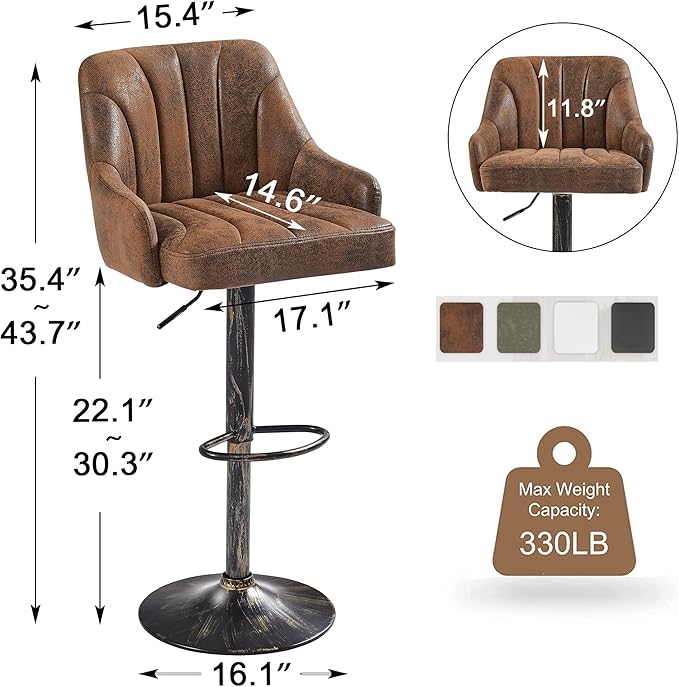 VECELO Bar Stools Set of 2, Adjustable Bar Stools Counter Height Barstools - Image 3