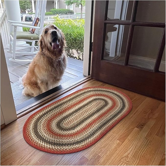 Homespice Chester Red Braided Rugs 2x3' Oval Country Style Rugs by Homespice