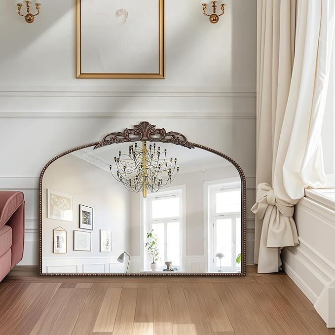 Micasso Bronze Vintage Arched Mirror: 29x36 in French Baroque Antique Wall - Image 5
