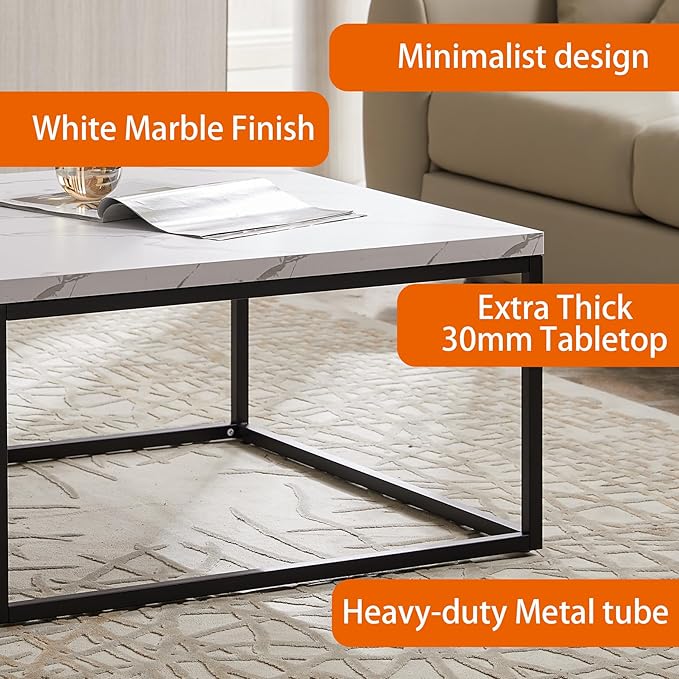 CENSI 40-Inch Marble Accent Coffee Table Ottoman - Image 5