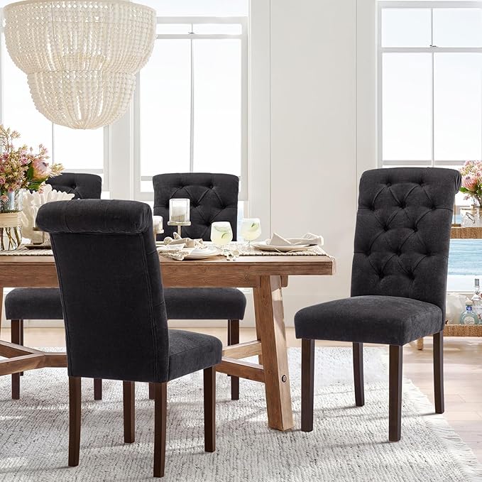COLAMY Button Tufted Dining Chairs Set of 2, Parsons Upholstered Fabric Dining - Image 4