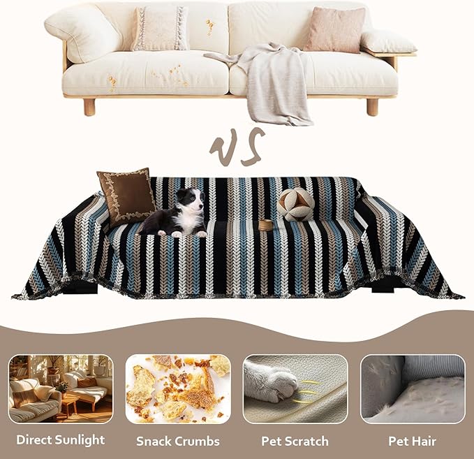 STACYPIK Boho Chenille Sofa Cover, Soft Jacquard Leaves Couch Cover, Non-Slip - Image 4