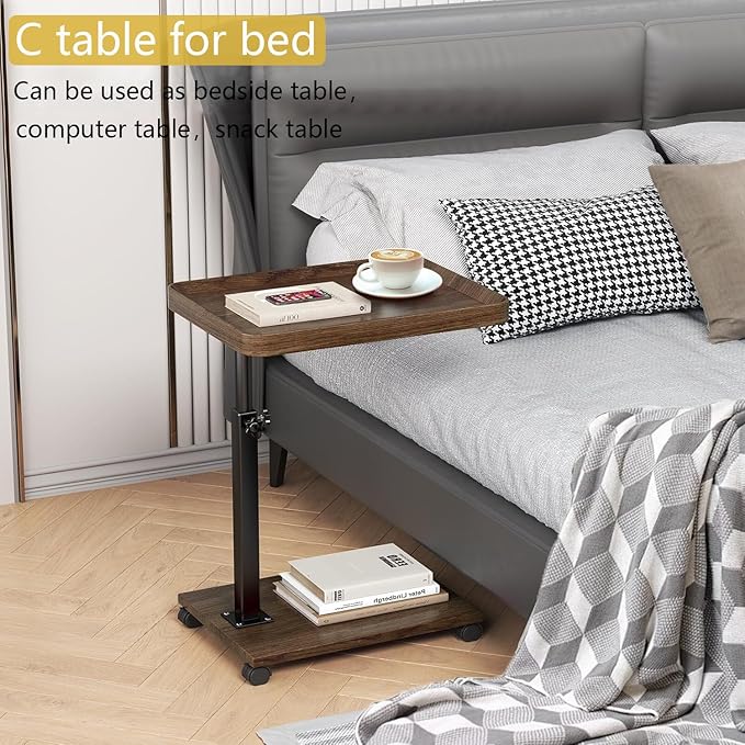 C Table End Table Adjustable Height, 360°Swivel TV Tray Table - Image 6